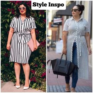 B&W Striped T-shirt Dress | Plus Size